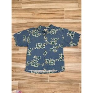 Tommy Bahama Mens XL Silk Floral Camp Shirt Blue Short Sleeve Tropical Button Up
